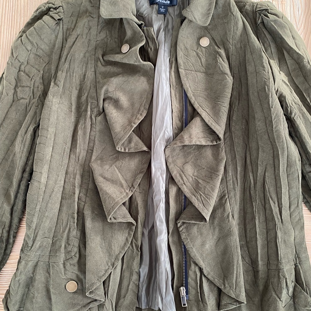 Olive Green Ruffle Jacket - Picture 2 of 6